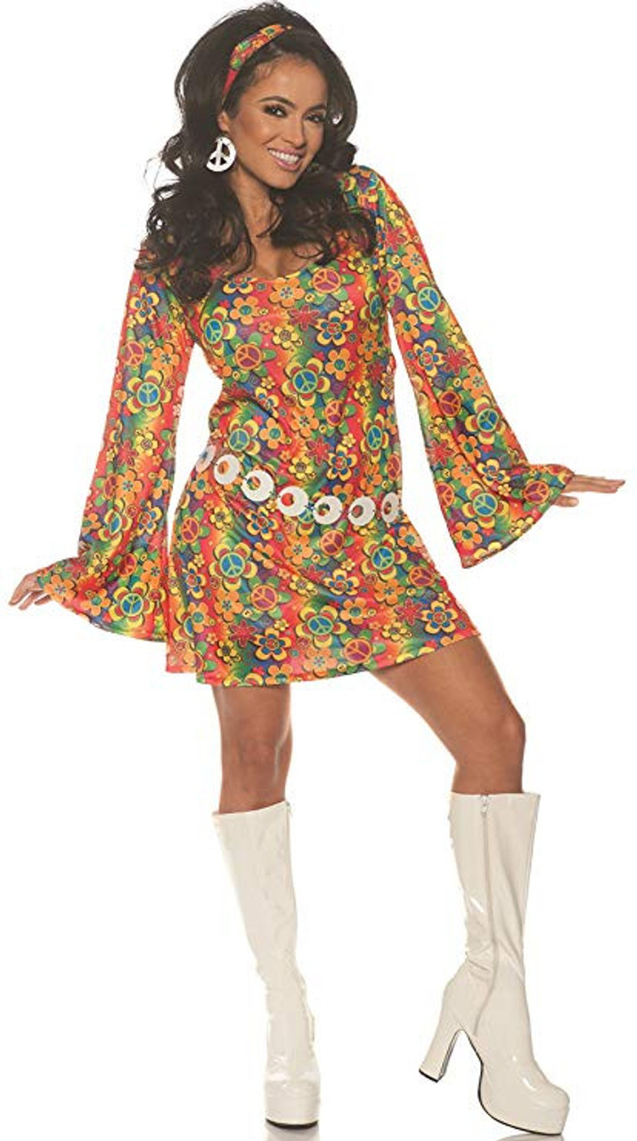 60s Hippie Summer Flowers Womens Dress